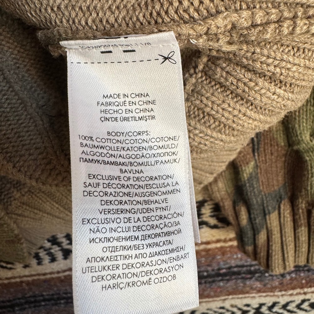 Polo Ralph Lauren V-Neck Cable Knit Sweater Medium Green Camo Tiger Patch - Picture 6 of 10